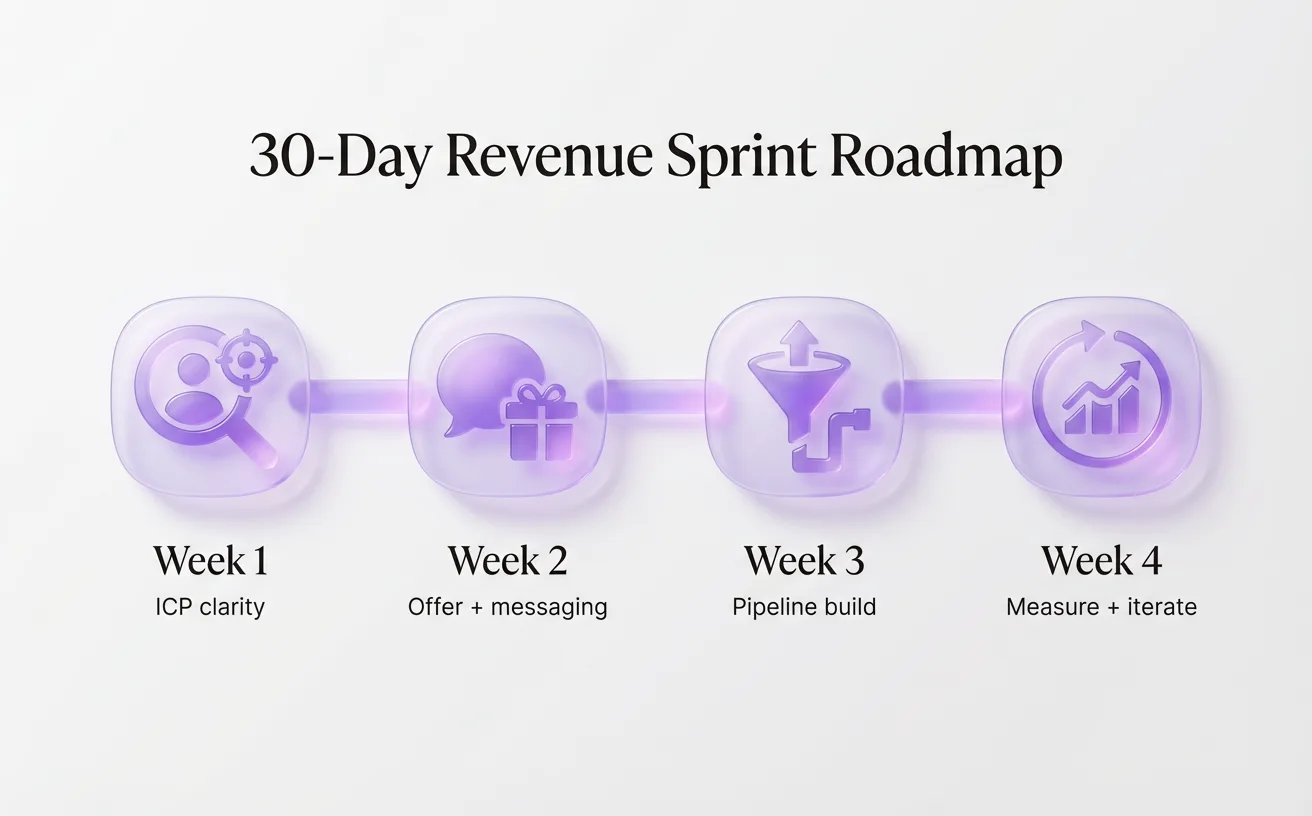 30-day plan to tighten ICP, offer, and pipeline for faster SaaS sales growth.