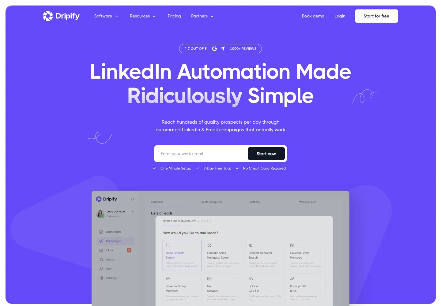 Dripify public product page captured September 7, 2026