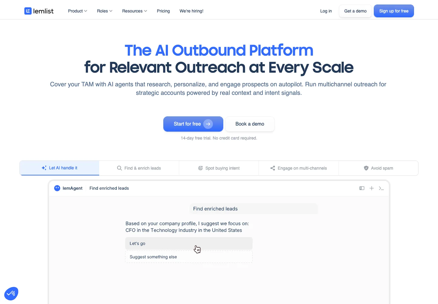 Lemlist public product page captured September 7, 2026