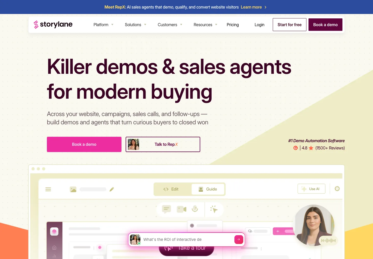 Storylane public product page captured September 7, 2026