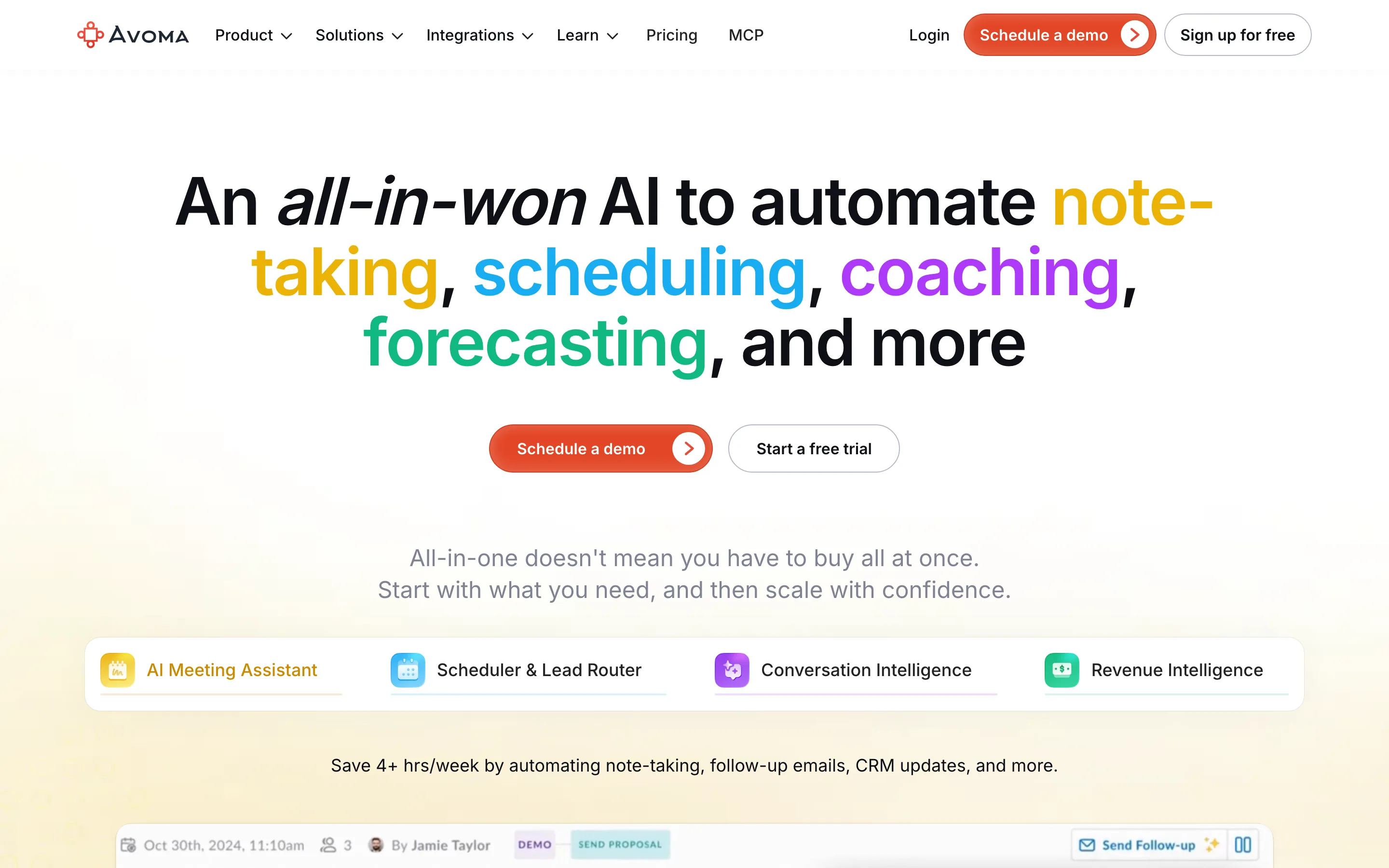 Avoma homepage