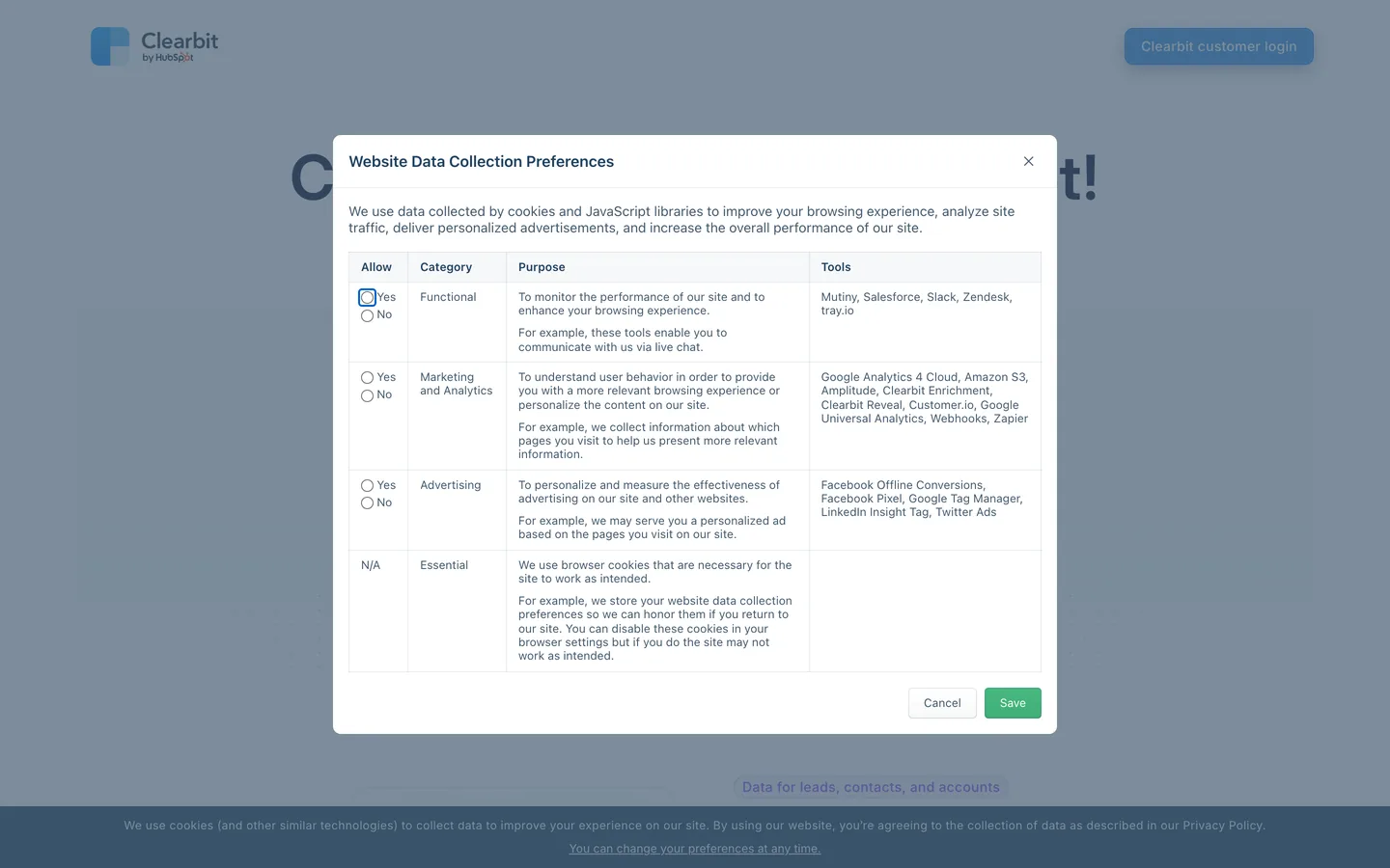 Interface Clearbit