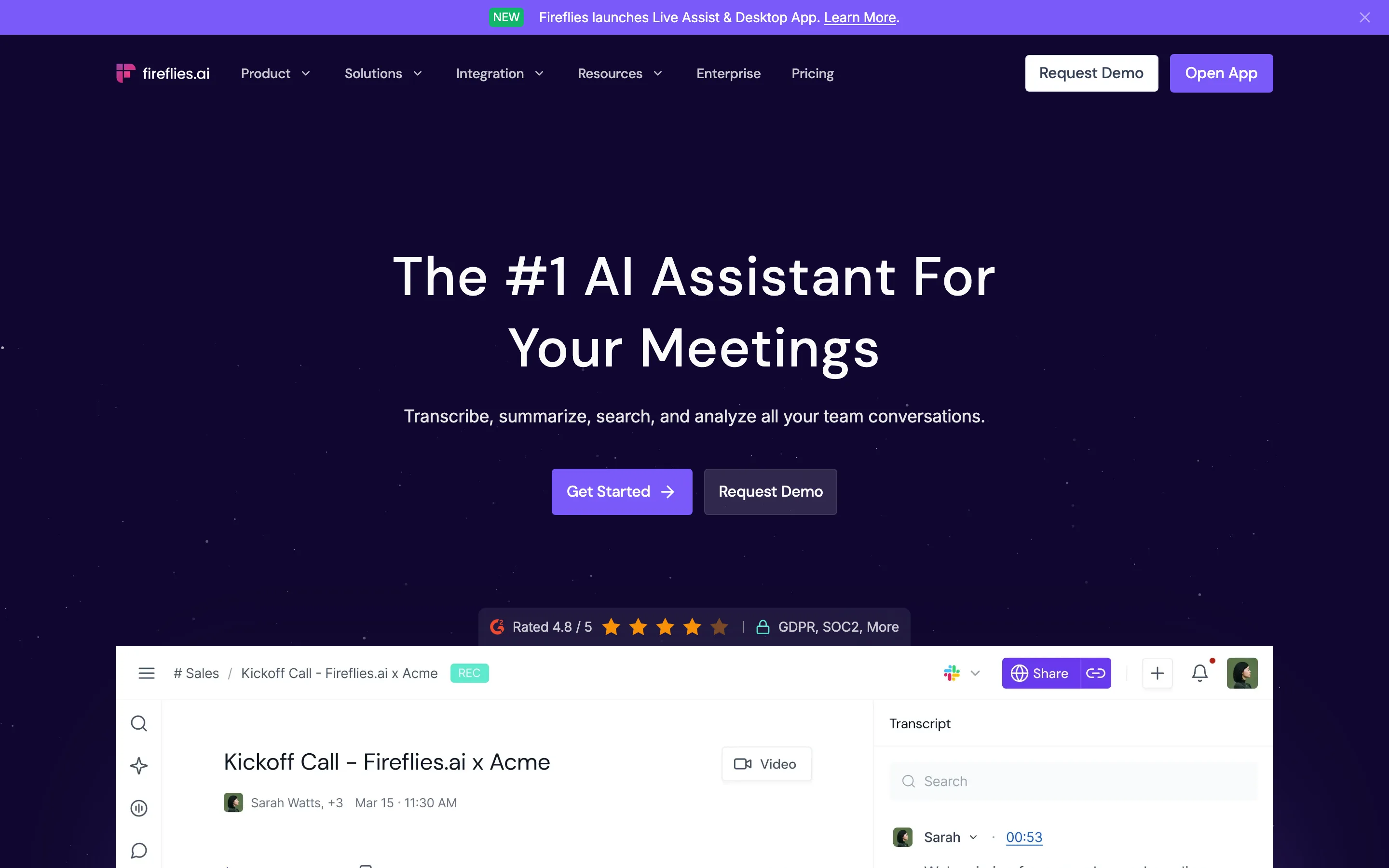 Fireflies.ai homepage