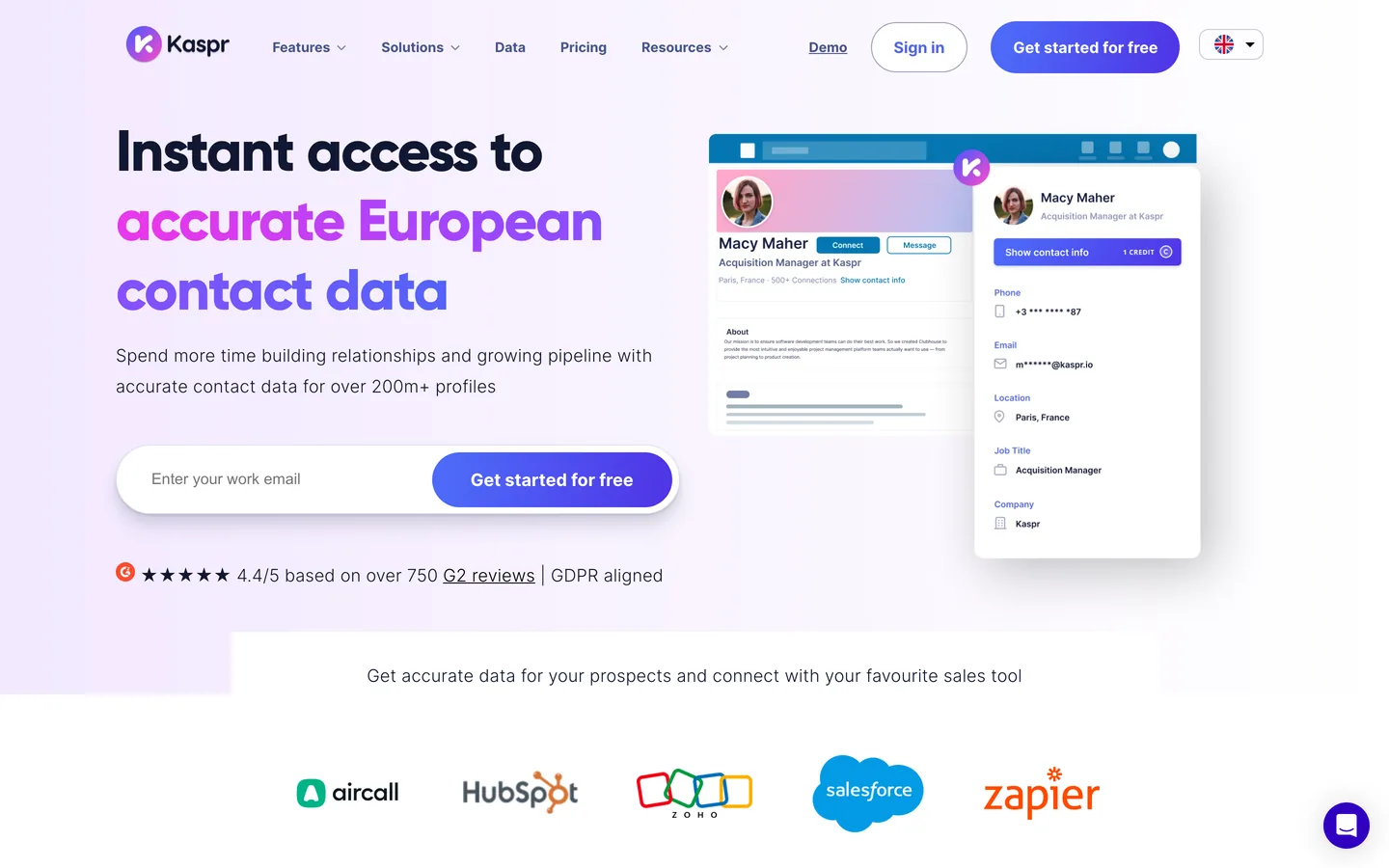 Kaspr dashboard interface