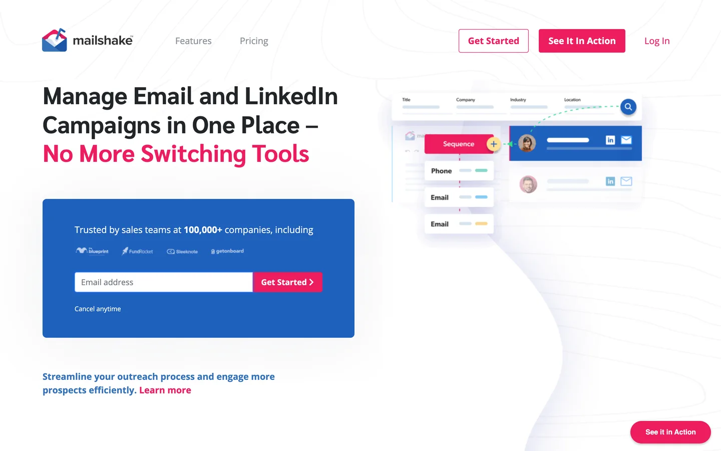 Mailshake dashboard interface