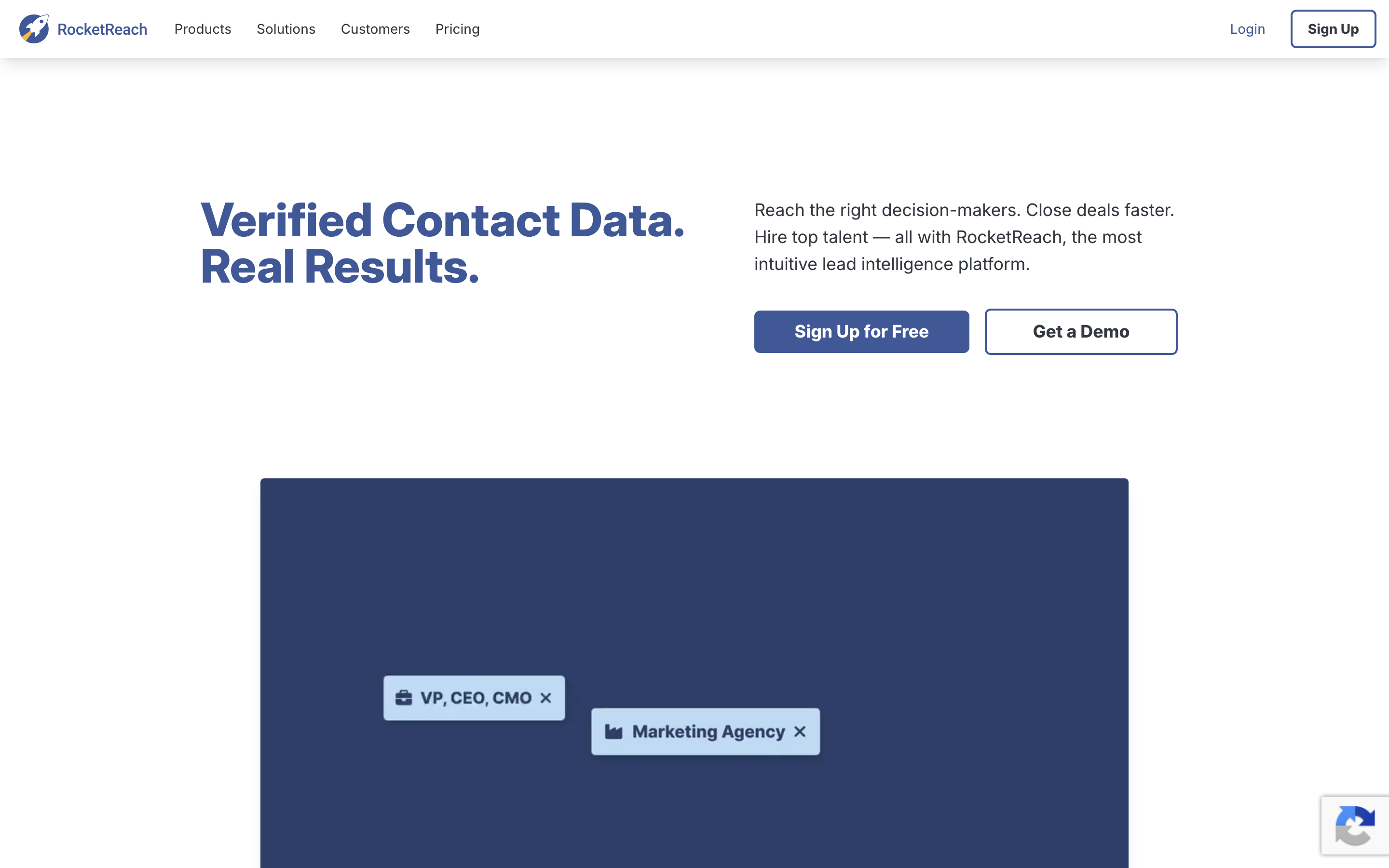 RocketReach contact search showing email and phone results