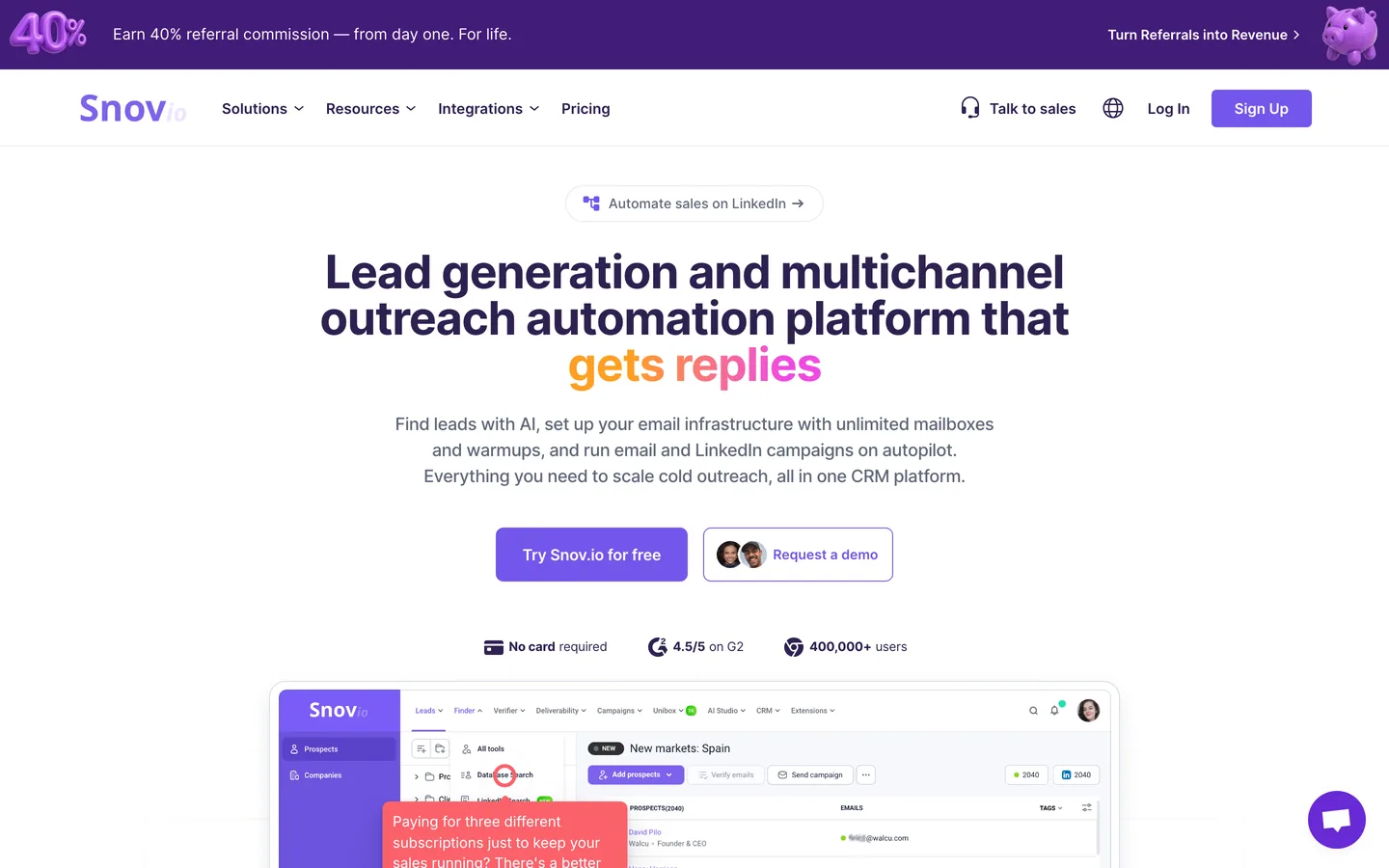Interface Snov.io