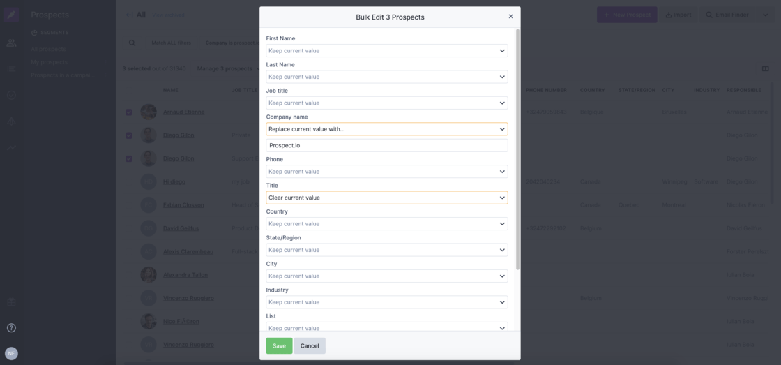 Edit Your Prospects in Bulk in Overloop sales automation & cold emailing software