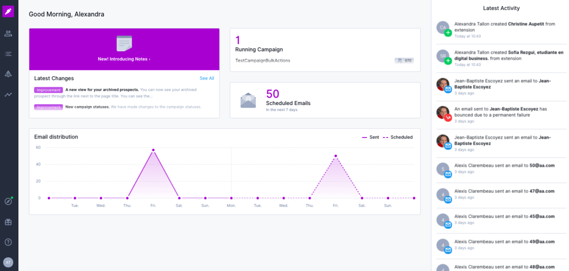 New Dashboard in Overloop sales automation & cold emailing software